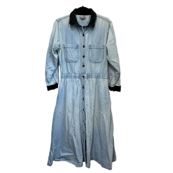 Vintage Fads 14 Jean Shirt Dress Long Sleeve Light Wash Denim Button Down Maxi - Picture 1 of 8